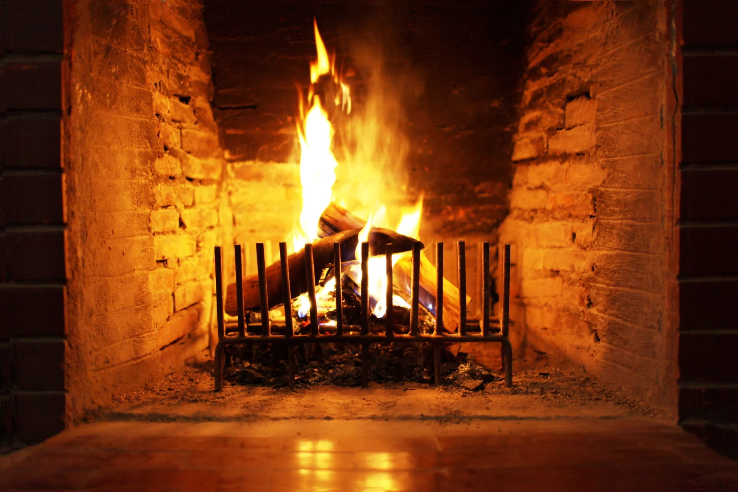 Fire in a fireplace