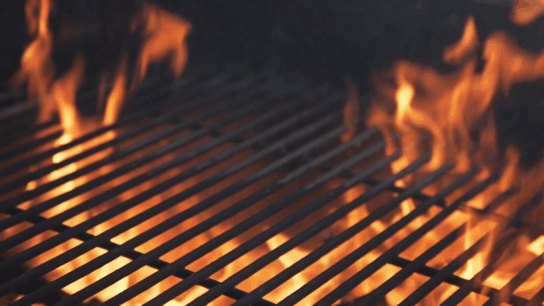 flame and fire in the grill barbecue