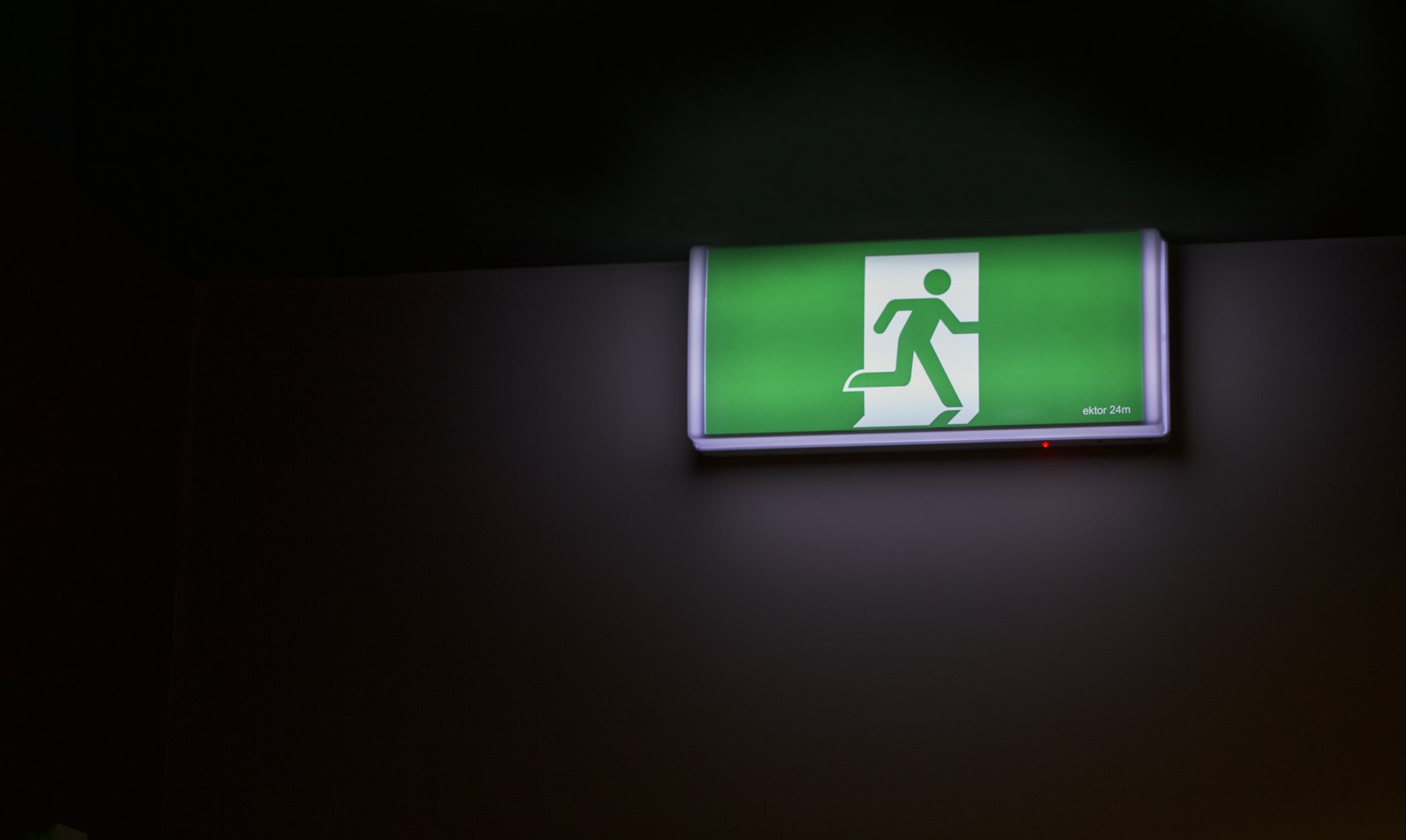 Illuminated fire exit sign in a business